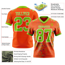 Load image into Gallery viewer, Custom Orange Neon Green Thunder Blue-White Authentic Abstract Shattered Paint Splatter Football Jersey
