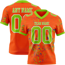 Load image into Gallery viewer, Custom Orange Neon Green Thunder Blue-White Authentic Abstract Shattered Paint Splatter Football Jersey
