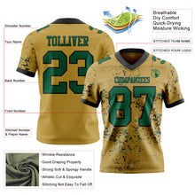 Laden Sie das Bild in den Galerie-Viewer, Custom Old Gold Kelly Green-Black Authentic Abstract Shattered Paint Splatter Football Jersey
