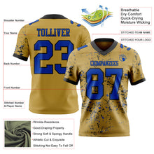 Charger l'image dans la galerie, Custom Old Gold Thunder Blue-Black Authentic Abstract Shattered Paint Splatter Football Jersey
