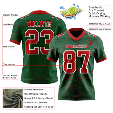 Custom Green Red-White Authentic Abstract Shattered Paint Splatter Football Jersey