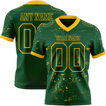 Custom Green-Gold Authentic Abstract Shattered Paint Splatter Football Jersey