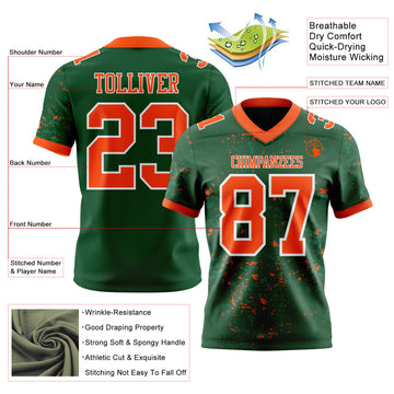 Custom Green Orange-White Authentic Abstract Shattered Paint Splatter Football Jersey