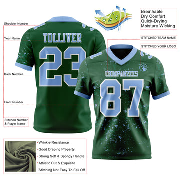 Custom Green Light Blue-White Authentic Abstract Shattered Paint Splatter Football Jersey
