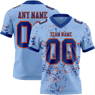 Custom Light Blue Royal-Orange Authentic Abstract Shattered Paint Splatter Football Jersey