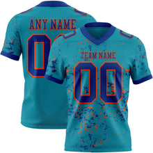 Загрузить изображение в средство просмотра галереи, Custom Teal Royal-Orange Authentic Abstract Shattered Paint Splatter Football Jersey
