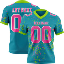 Load image into Gallery viewer, Custom Teal Pink Neon Green-White Authentic Abstract Shattered Paint Splatter Football Jersey
