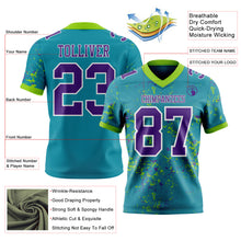 Load image into Gallery viewer, Custom Teal Purple Neon Green-White Authentic Abstract Shattered Paint Splatter Football Jersey

