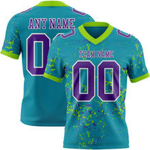 Load image into Gallery viewer, Custom Teal Purple Neon Green-White Authentic Abstract Shattered Paint Splatter Football Jersey
