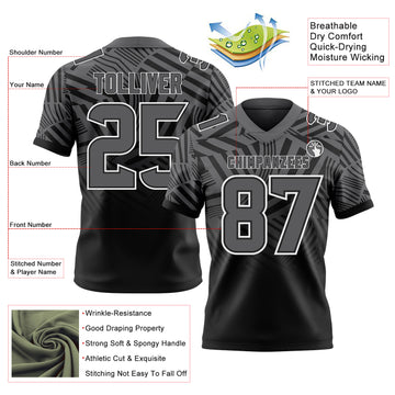 Custom Steel Gray Black-White Authentic Abstract Geometric Lines Gradient Football Jersey