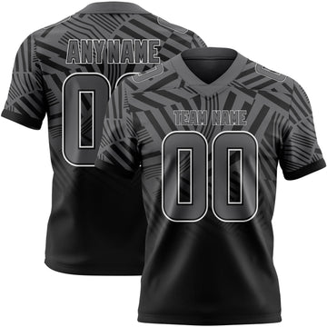 Custom Steel Gray Black-White Authentic Abstract Geometric Lines Gradient Football Jersey