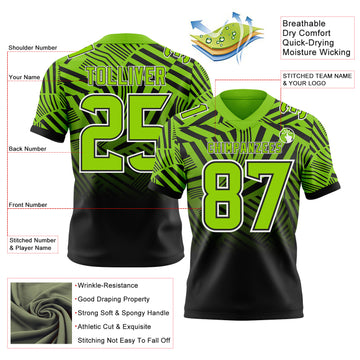 Custom Neon Green Black-White Authentic Abstract Geometric Lines Gradient Football Jersey