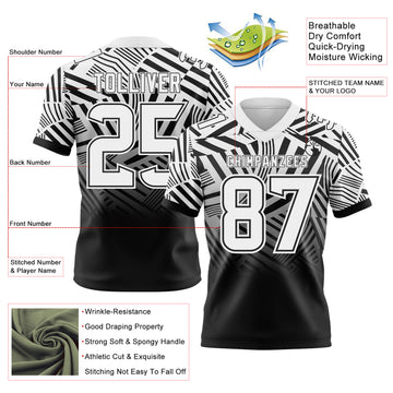 Custom White-Black Authentic Abstract Geometric Lines Gradient Football Jersey