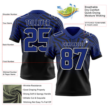 Custom Royal Black-White Authentic Abstract Geometric Lines Gradient Football Jersey