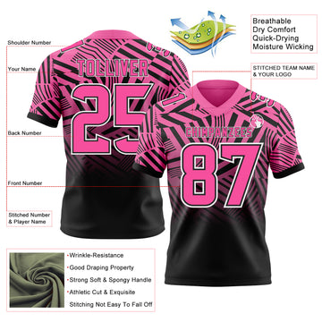 Custom Pink Black-White Authentic Abstract Geometric Lines Gradient Football Jersey