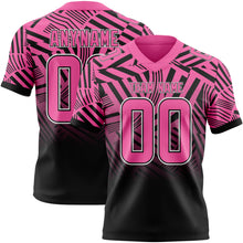 Load image into Gallery viewer, Custom Pink Black-White Authentic Abstract Geometric Lines Gradient Football Jersey
