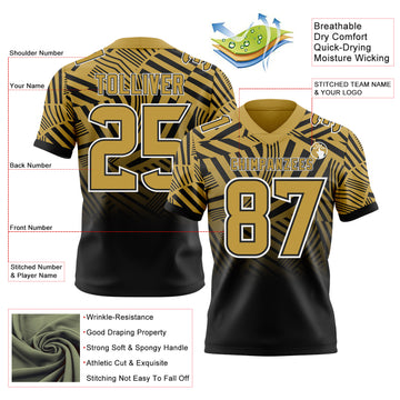 Custom Old Gold Black-White Authentic Abstract Geometric Lines Gradient Football Jersey