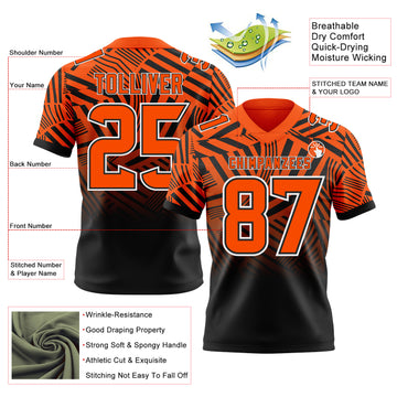 Custom Orange Black-White Authentic Abstract Geometric Lines Gradient Football Jersey