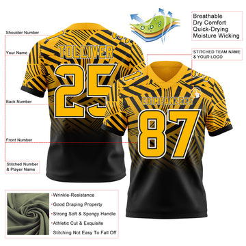Custom Gold Black-White Authentic Abstract Geometric Lines Gradient Football Jersey