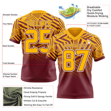 Custom Gold Burgundy-White Authentic Abstract Geometric Lines Gradient Football Jersey