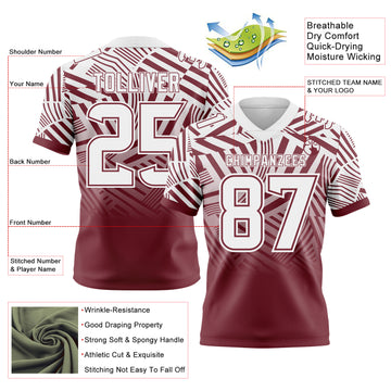 Custom White-Burgundy Authentic Abstract Geometric Lines Gradient Football Jersey