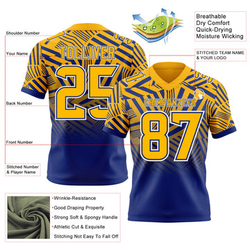 Custom Gold Royal-White Authentic Abstract Geometric Lines Gradient Football Jersey