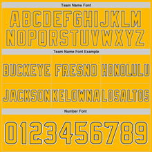 Load image into Gallery viewer, Custom Gold Royal-White Authentic Abstract Geometric Lines Gradient Football Jersey
