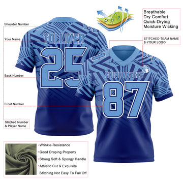 Custom Light Blue Royal-White Authentic Abstract Geometric Lines Gradient Football Jersey
