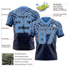 Load image into Gallery viewer, Custom Light Blue Navy-White Authentic Abstract Geometric Lines Gradient Football Jersey
