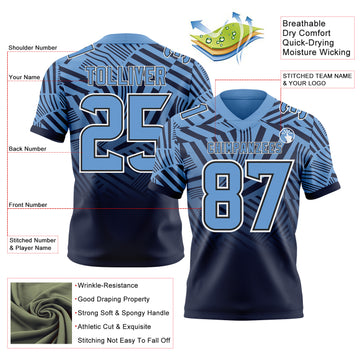 Custom Light Blue Navy-White Authentic Abstract Geometric Lines Gradient Football Jersey