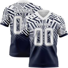 Load image into Gallery viewer, Custom White-Navy Authentic Abstract Geometric Lines Gradient Football Jersey
