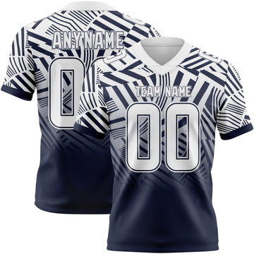 Custom White-Navy Authentic Abstract Geometric Lines Gradient Football Jersey