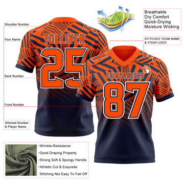 Custom Orange Navy-White Authentic Abstract Geometric Lines Gradient Football Jersey