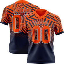 Load image into Gallery viewer, Custom Orange Navy-White Authentic Abstract Geometric Lines Gradient Football Jersey
