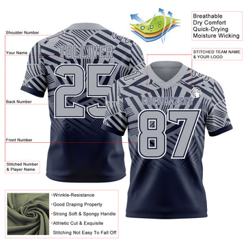 Custom Gray Navy-White Authentic Abstract Geometric Lines Gradient Football Jersey
