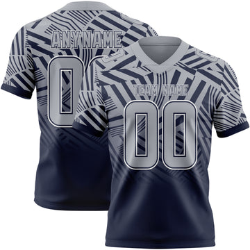 Custom Gray Navy-White Authentic Abstract Geometric Lines Gradient Football Jersey