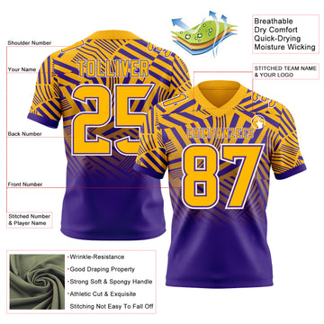Custom Gold Purple-White Authentic Abstract Geometric Lines Gradient Football Jersey