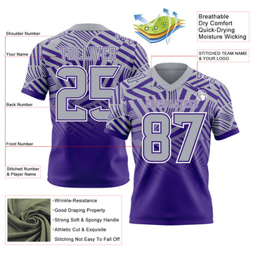 Custom Gray Purple-White Authentic Abstract Geometric Lines Gradient Football Jersey