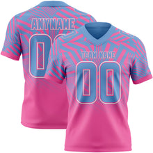 Laden Sie das Bild in den Galerie-Viewer, Custom Light Blue Pink-White Authentic Abstract Geometric Lines Gradient Football Jersey
