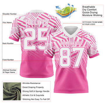 Custom White-Pink Authentic Abstract Geometric Lines Gradient Football Jersey