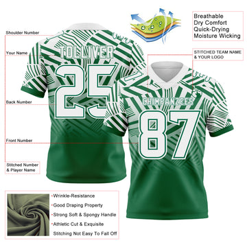 Custom White-Kelly Green Authentic Abstract Geometric Lines Gradient Football Jersey