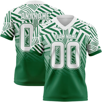 Custom White-Kelly Green Authentic Abstract Geometric Lines Gradient Football Jersey