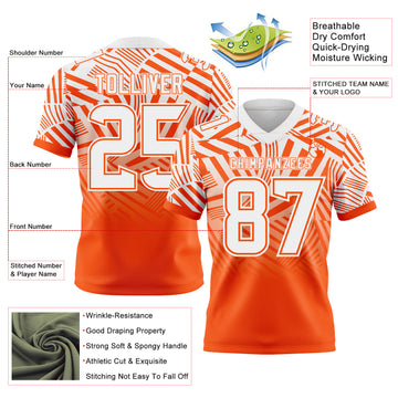 Custom White-Orange Authentic Abstract Geometric Lines Gradient Football Jersey