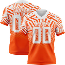 Load image into Gallery viewer, Custom White-Orange Authentic Abstract Geometric Lines Gradient Football Jersey
