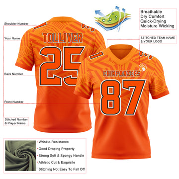 Custom Bay Orange Orange Black-White Authentic Abstract Geometric Lines Gradient Football Jersey