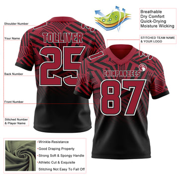 Custom Cardinal Black-White Authentic Abstract Geometric Lines Gradient Football Jersey