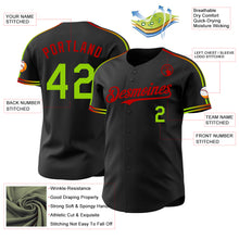 Laden Sie das Bild in den Galerie-Viewer, Custom Black Neon Green-Red Raglan Line Gradient Stripe Authentic Baseball Jersey
