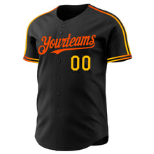 Laden Sie das Bild in den Galerie-Viewer, Custom Black Gold-Orange Raglan Line Gradient Stripe Authentic Baseball Jersey
