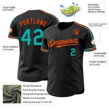 Laden Sie das Bild in den Galerie-Viewer, Custom Black Aqua-Orange Raglan Line Gradient Stripe Authentic Baseball Jersey
