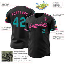 Laden Sie das Bild in den Galerie-Viewer, Custom Black Teal-Pink Raglan Line Gradient Stripe Authentic Baseball Jersey
